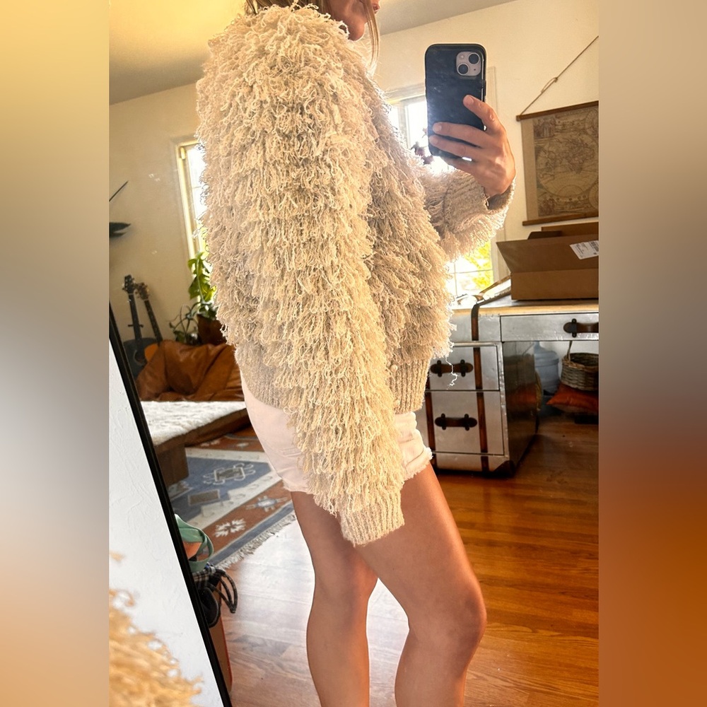 Hand crochet vintage side effect sweater loop knit fringe RARE FIND OSFM medium - Picture 3 of 8